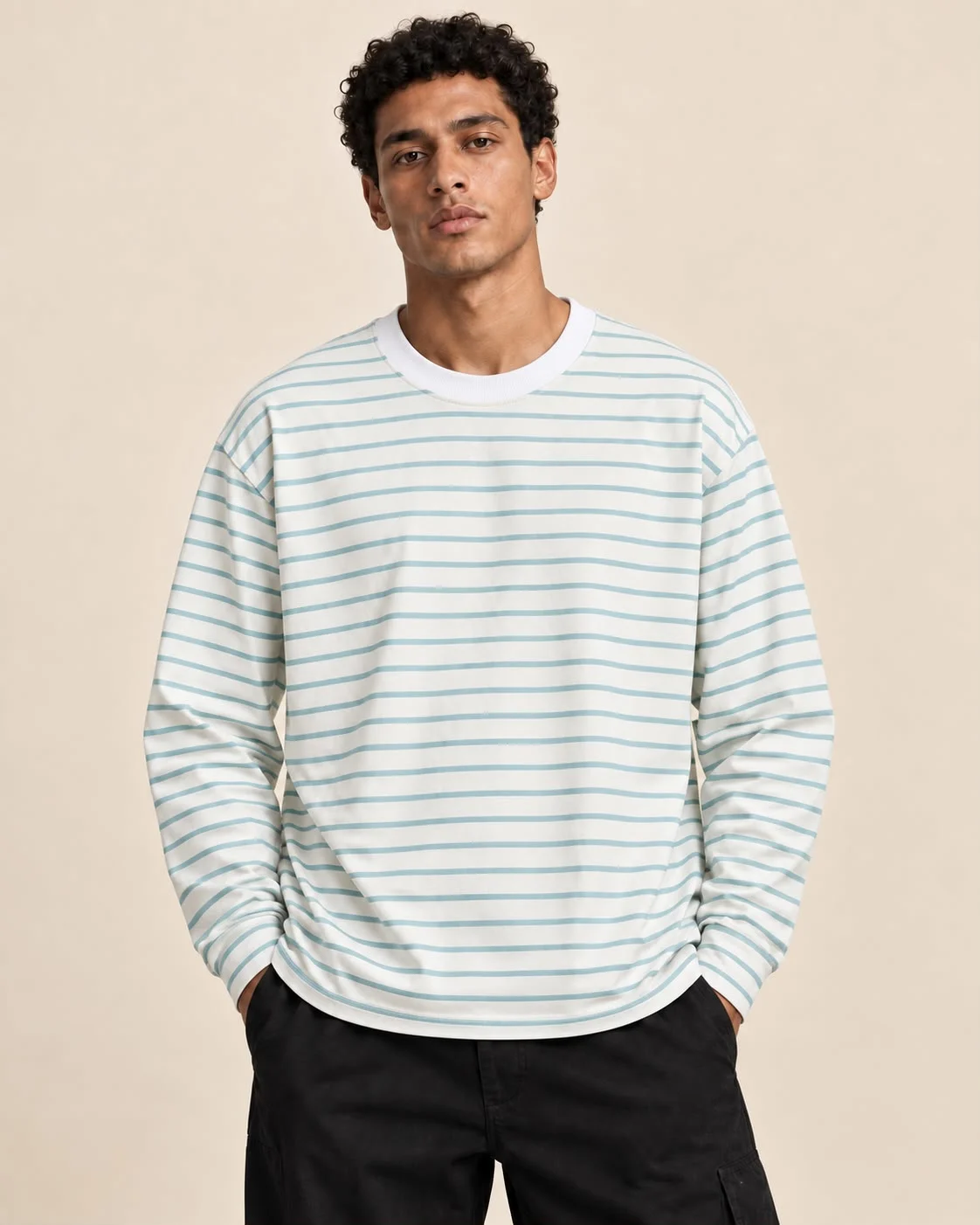 LIGHT GREEN AND WHITE STRIPS TSHIRT
